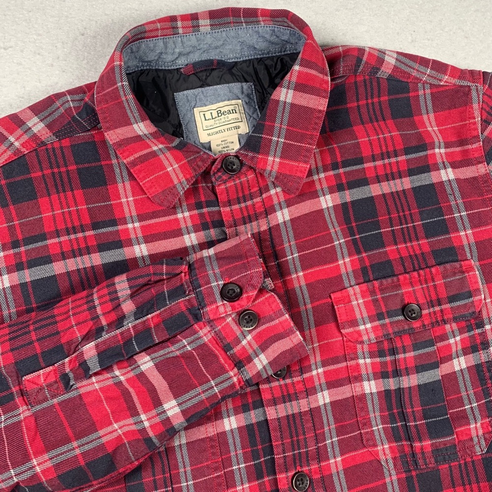 L.L. Bean Flannel Shirt Jacket Mens Medium Plaid Quilted Insulated Shacket